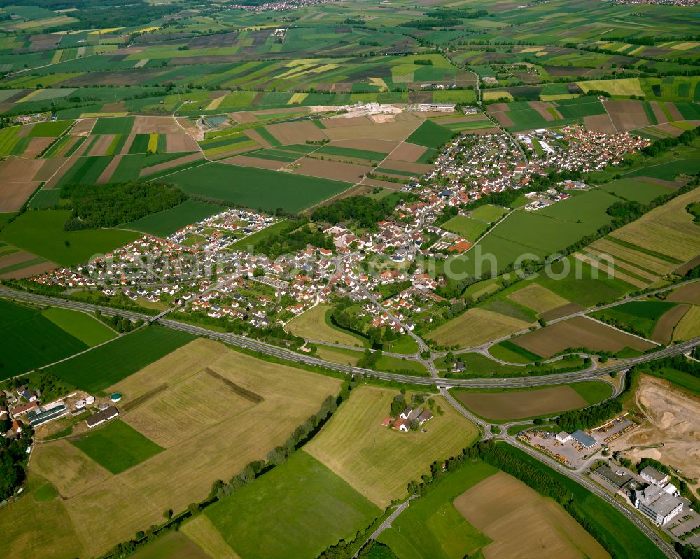 Aerial image Achstetten - Urban area with outskirts and inner city area on the edge of agricultural fields and arable land in Achstetten in the state Baden-Wuerttemberg, Germany