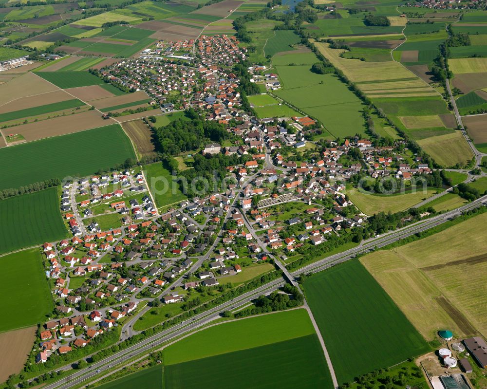 Aerial photograph Achstetten - Urban area with outskirts and inner city area on the edge of agricultural fields and arable land in Achstetten in the state Baden-Wuerttemberg, Germany