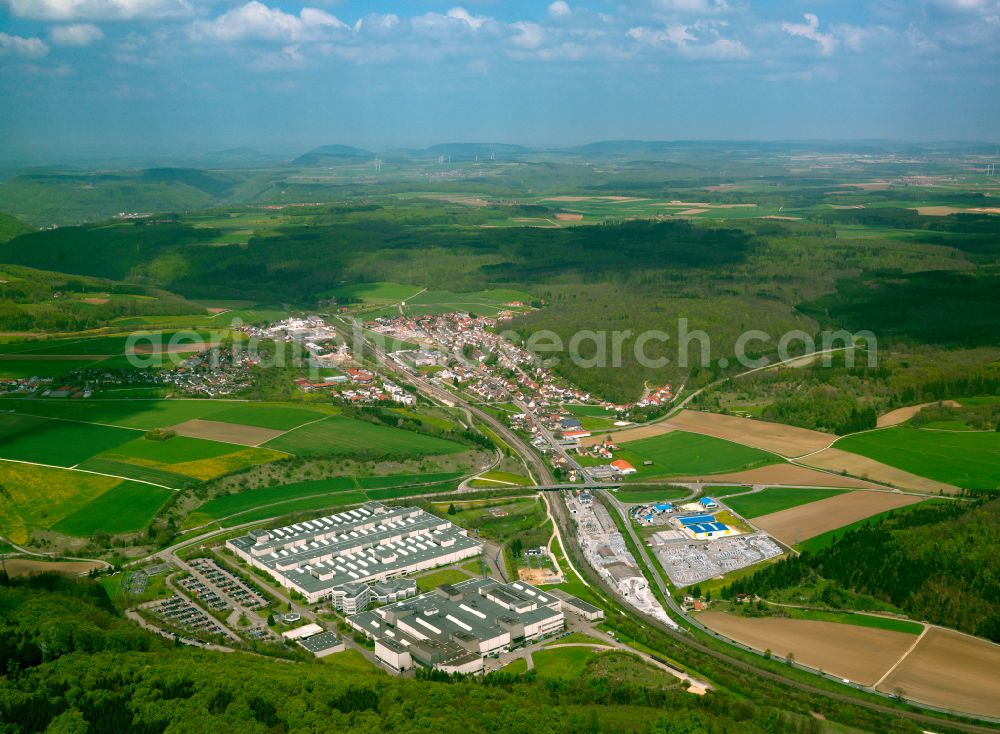 Amstetten from the bird's eye view: Urban area with outskirts and inner city area on the edge of agricultural fields and arable land in Amstetten in the state Baden-Wuerttemberg, Germany