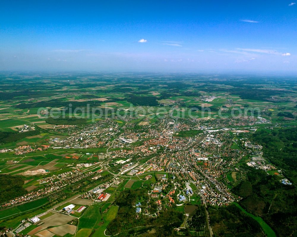 Aerial image Ansbach - Urban area with outskirts and inner city area on the edge of agricultural fields and arable land in Ansbach in the state Bavaria, Germany