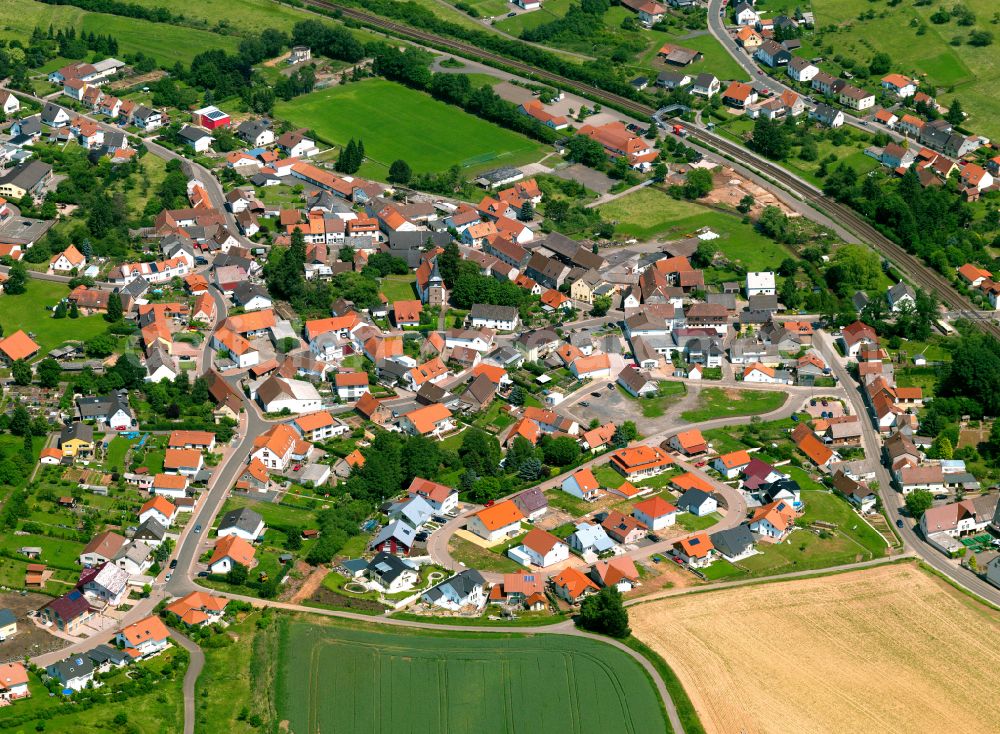 Aerial image Bahnhof Langmeil - Urban area with outskirts and inner city area on the edge of agricultural fields and arable land in Bahnhof Langmeil in the state Rhineland-Palatinate, Germany