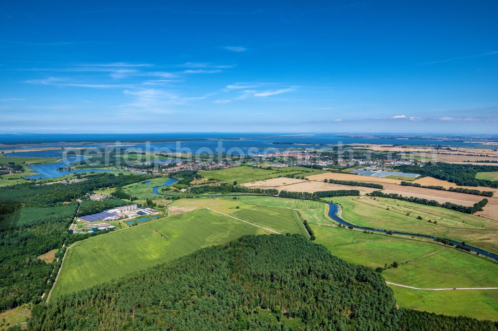 Barth from the bird's eye view: Urban area with outskirts and inner city area on the edge of agricultural fields and arable land in Barth in the state Mecklenburg - Western Pomerania, Germany