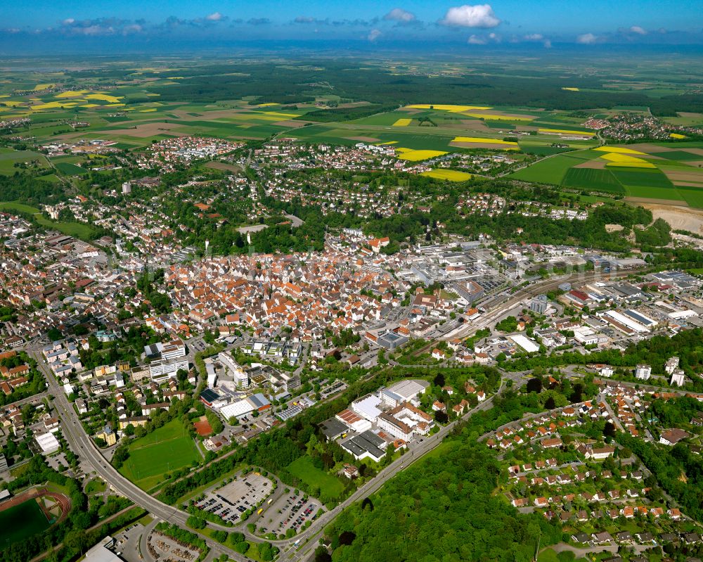 Biberach an der Riß from above - Urban area with outskirts and inner city area on the edge of agricultural fields and arable land in Biberach an der Riß in the state Baden-Wuerttemberg, Germany