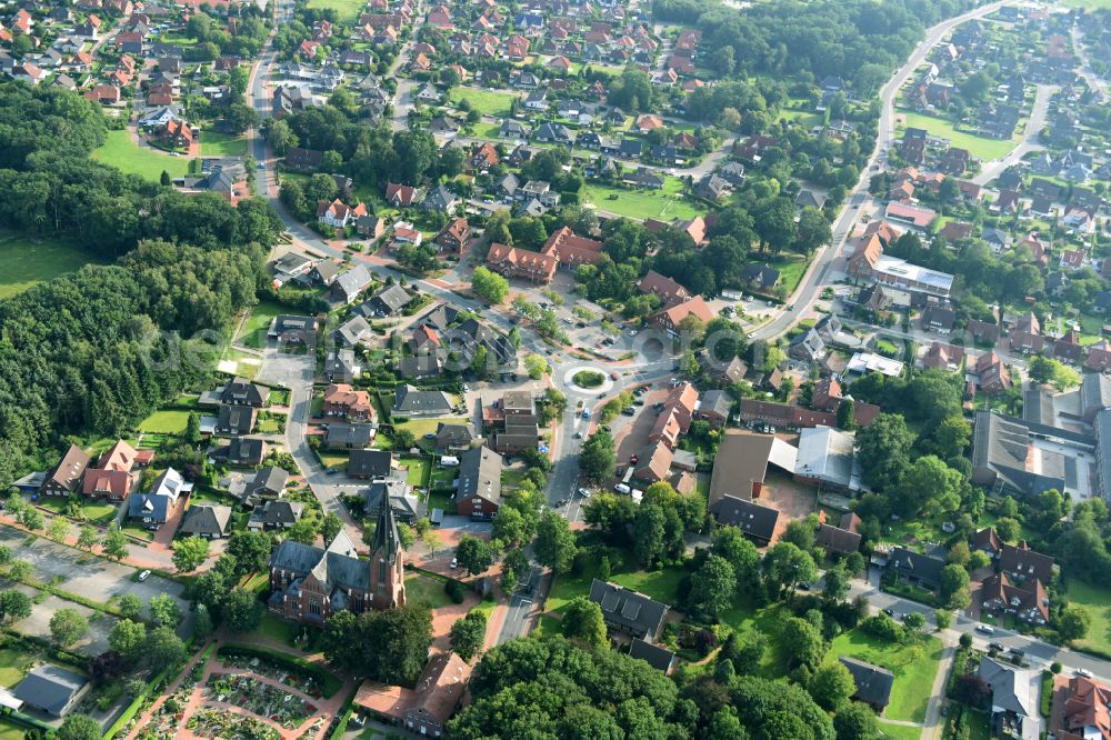 Cappeln (Oldenburg) from the bird's eye view: Urban area with outskirts and inner city area on the edge of agricultural fields and arable land in Cappeln (Oldenburg) in the state Lower Saxony, Germany