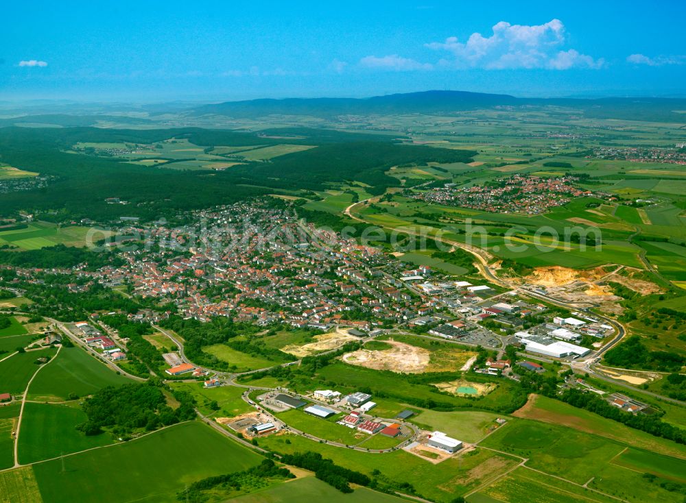 Aerial photograph Eisenberg (Pfalz) - Urban area with outskirts and inner city area on the edge of agricultural fields and arable land in Eisenberg (Pfalz) in the state Rhineland-Palatinate, Germany