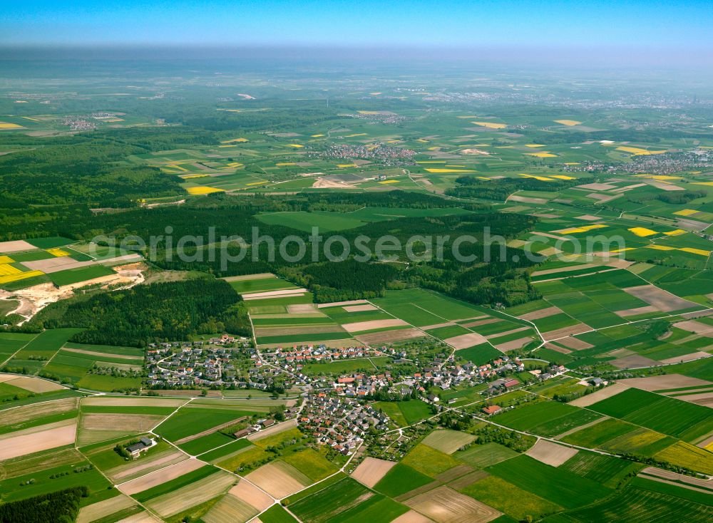 Erbach from above - Urban area with outskirts and inner city area on the edge of agricultural fields and arable land in Erbach in the state Baden-Wuerttemberg, Germany