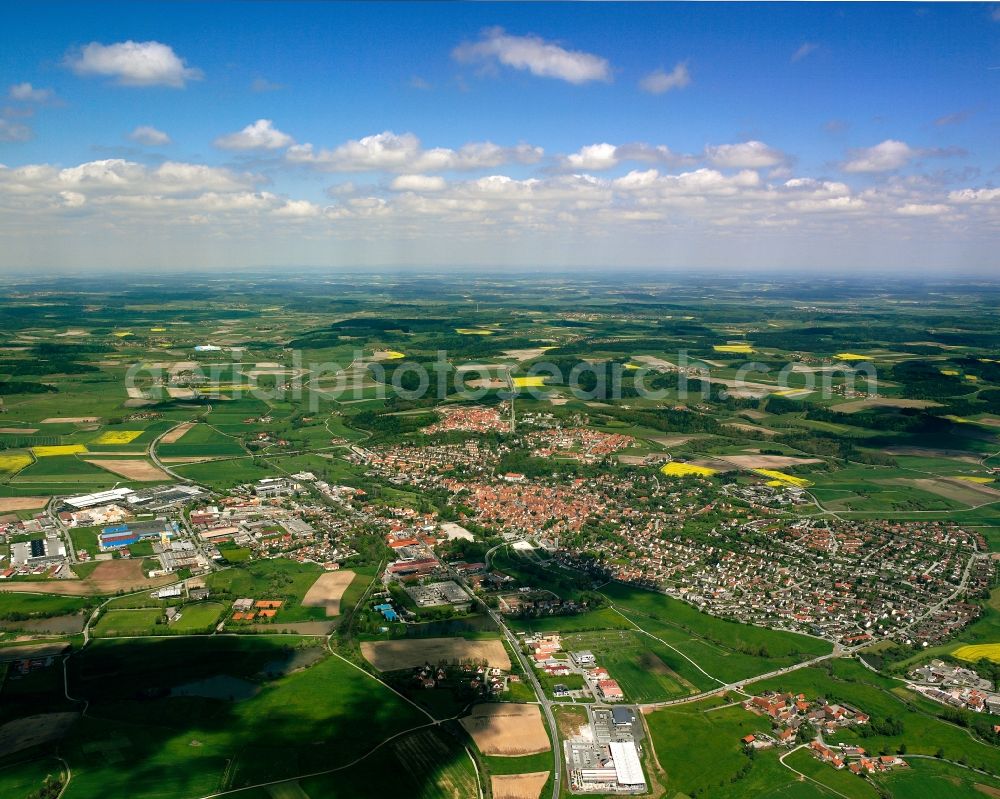 Aerial image Feuchtwangen - Urban area with outskirts and inner city area on the edge of agricultural fields and arable land in Feuchtwangen in the state Bavaria, Germany