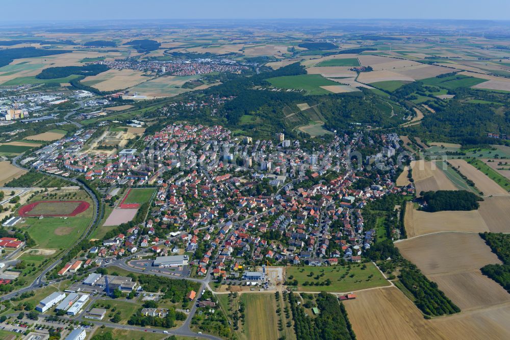 Frauenland from above - Urban area with outskirts and inner city area on the edge of agricultural fields and arable land in Frauenland in the state Bavaria, Germany