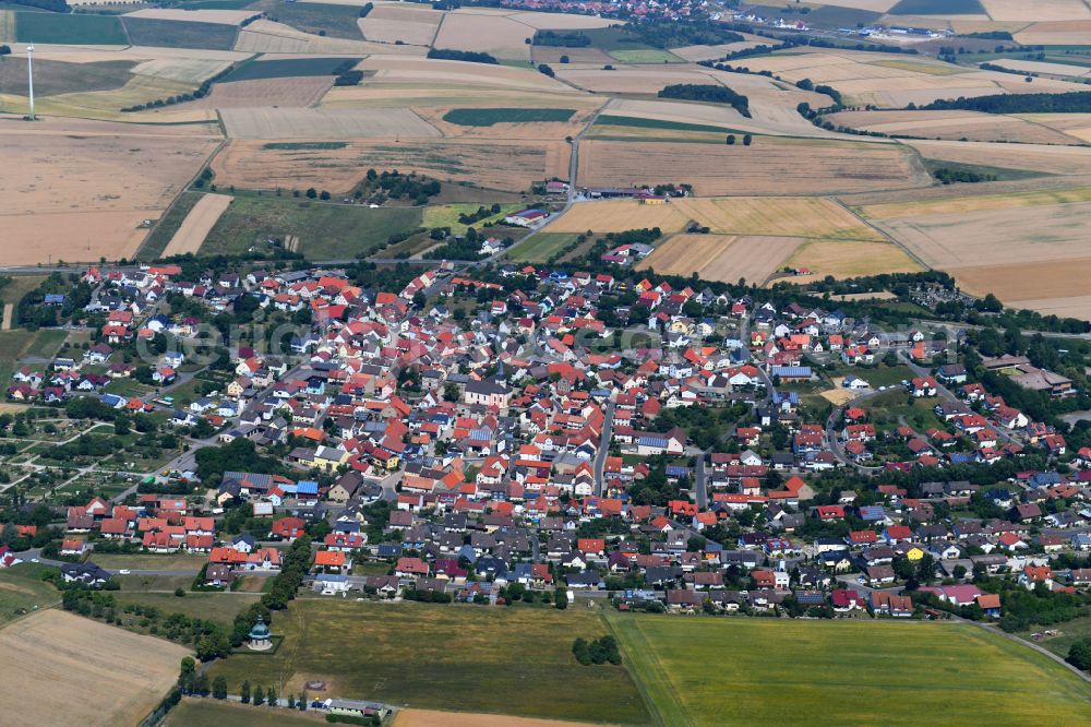 Gerchsheim from the bird's eye view: Urban area with outskirts and inner city area on the edge of agricultural fields and arable land in Gerchsheim in the state Baden-Wuerttemberg, Germany