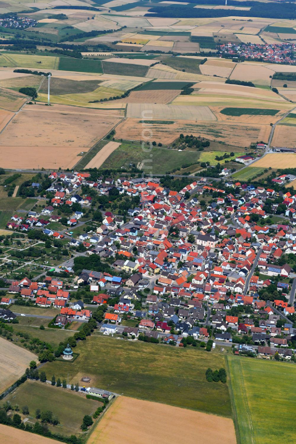 Aerial image Gerchsheim - Urban area with outskirts and inner city area on the edge of agricultural fields and arable land in Gerchsheim in the state Baden-Wuerttemberg, Germany