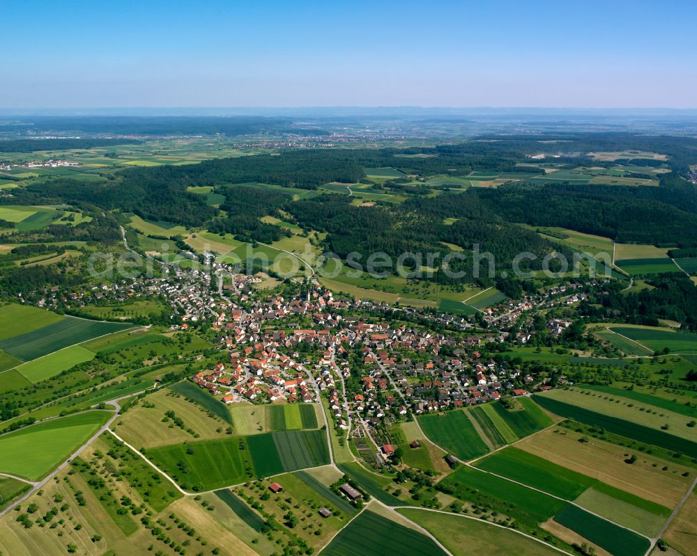 Gültlingen from above - Urban area with outskirts and inner city area on the edge of agricultural fields and arable land in Gültlingen in the state Baden-Wuerttemberg, Germany