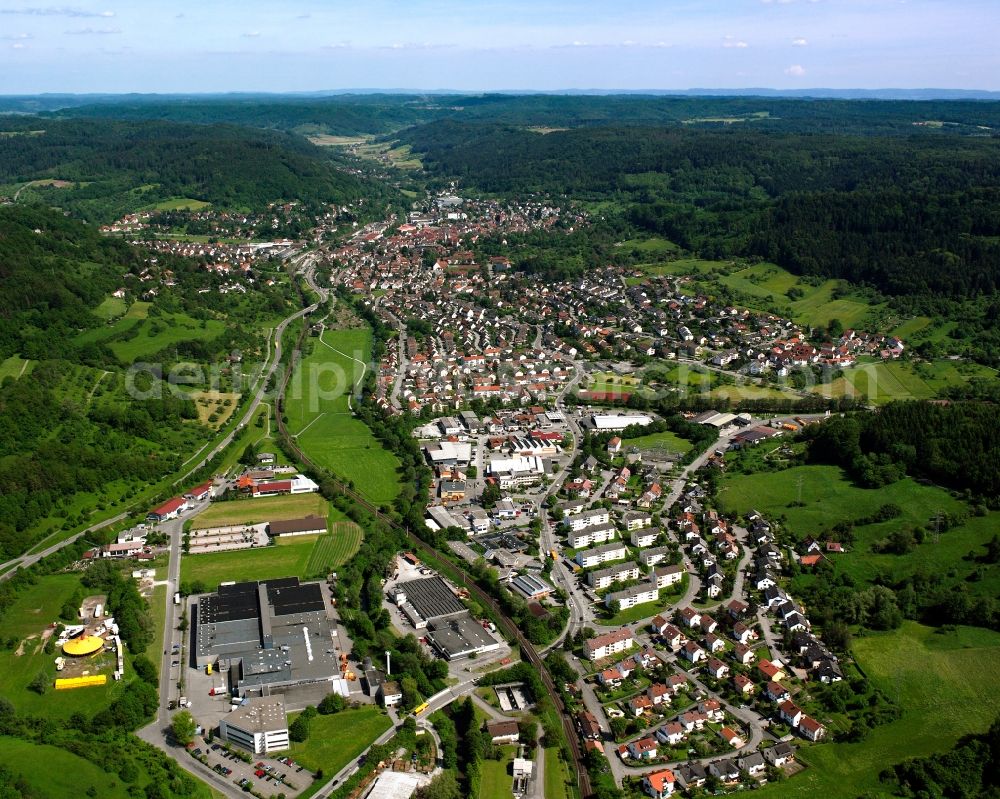 Aerial photograph Hausen - Urban area with outskirts and inner city area on the edge of agricultural fields and arable land in Hausen in the state Baden-Wuerttemberg, Germany