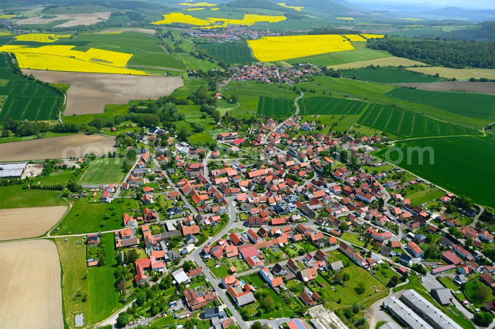 Kaltenwestheim from above - Urban area with outskirts and inner city area on the edge of agricultural fields and arable land in Kaltenwestheim in the state Thuringia, Germany