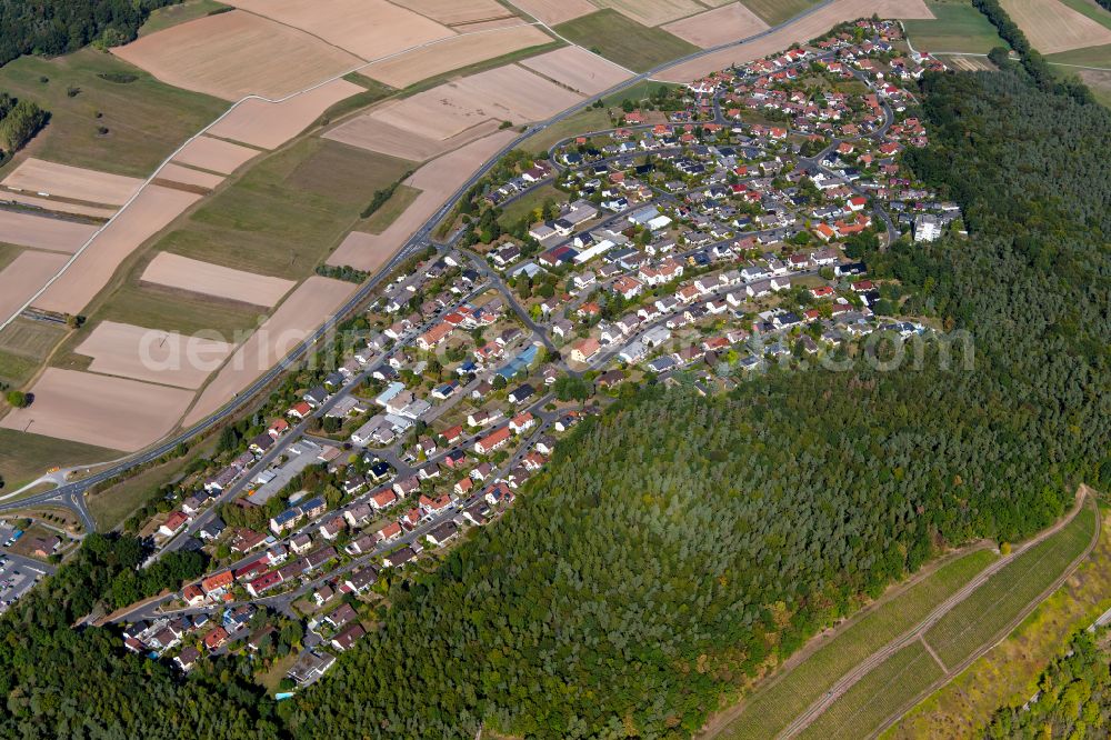 Kreuzwertheim from the bird's eye view: Urban area with outskirts and inner city area on the edge of agricultural fields and arable land in Kreuzwertheim in the state Bavaria, Germany