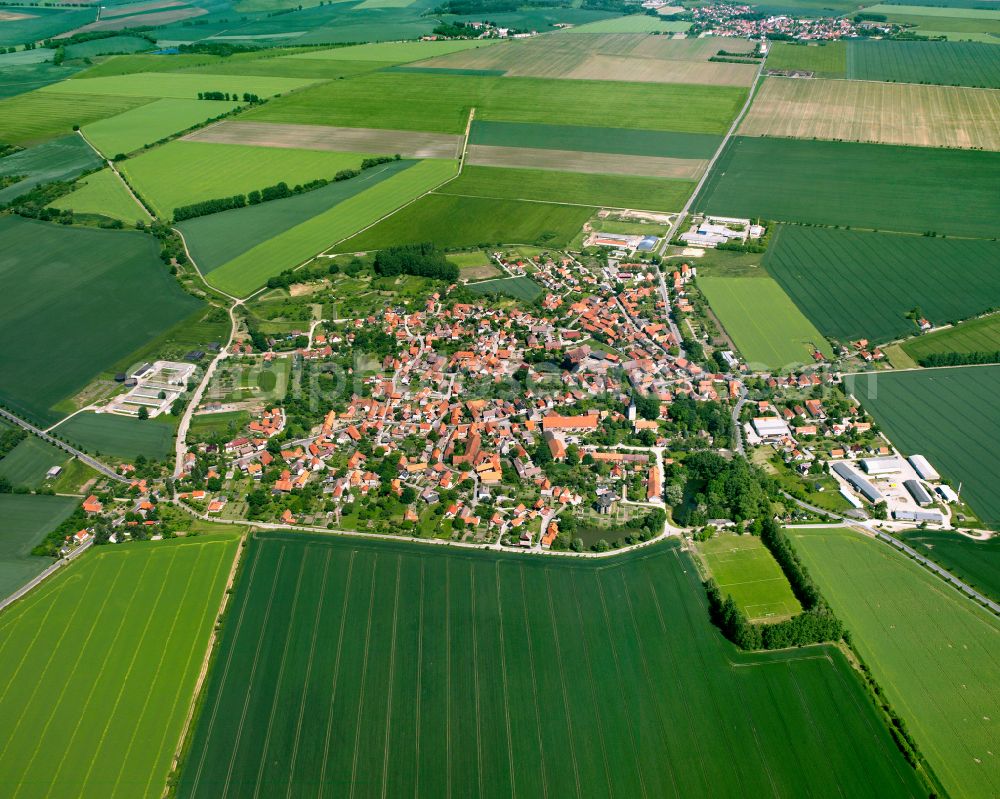 Aerial image Langeln - Urban area with outskirts and inner city area on the edge of agricultural fields and arable land in Langeln in the state Saxony-Anhalt, Germany