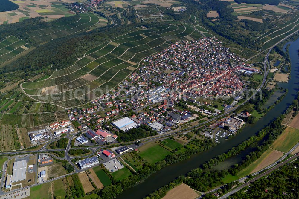 Aerial image Mainmühle - Urban area with outskirts and inner city area on the edge of agricultural fields and arable land in Mainmühle in the state Bavaria, Germany