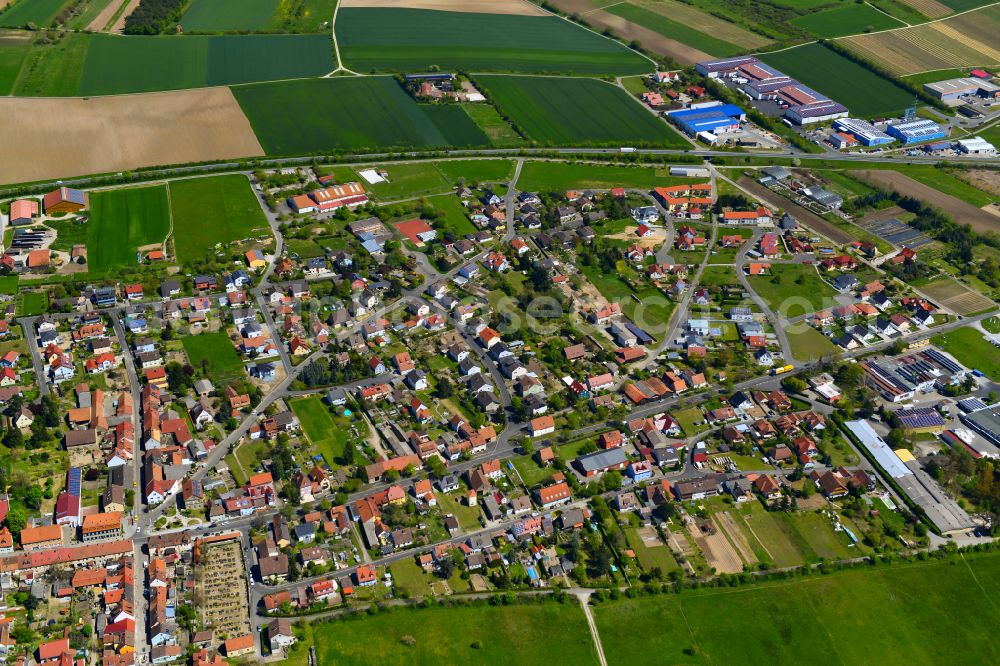 Aerial image Marktsteft - Urban area with outskirts and inner city area on the edge of agricultural fields and arable land in Marktsteft in the state Bavaria, Germany