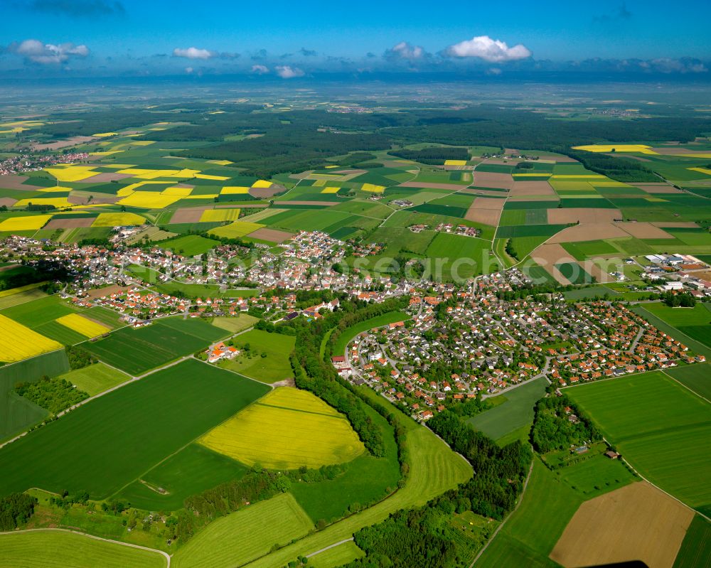 Mittelbiberach from the bird's eye view: Urban area with outskirts and inner city area on the edge of agricultural fields and arable land in Mittelbiberach in the state Baden-Wuerttemberg, Germany