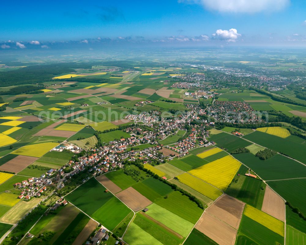 Aerial image Mittelbiberach - Urban area with outskirts and inner city area on the edge of agricultural fields and arable land in Mittelbiberach in the state Baden-Wuerttemberg, Germany