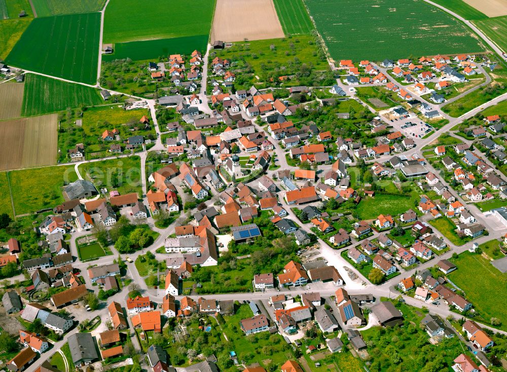 Neenstetten from above - Urban area with outskirts and inner city area on the edge of agricultural fields and arable land in Neenstetten in the state Baden-Wuerttemberg, Germany