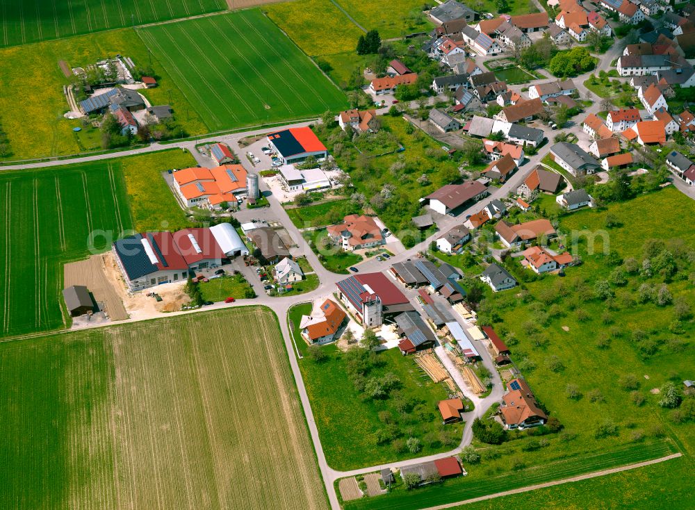 Aerial image Neenstetten - Urban area with outskirts and inner city area on the edge of agricultural fields and arable land in Neenstetten in the state Baden-Wuerttemberg, Germany