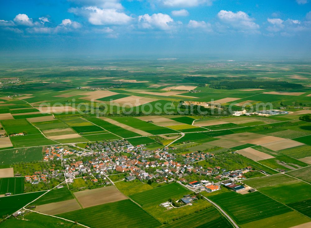 Aerial image Neenstetten - Urban area with outskirts and inner city area on the edge of agricultural fields and arable land in Neenstetten in the state Baden-Wuerttemberg, Germany