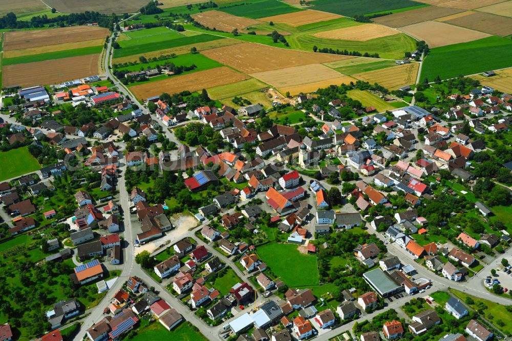 Aerial image Neenstetten - Urban area with outskirts and inner city area on the edge of agricultural fields and arable land in Neenstetten in the state Baden-Wuerttemberg, Germany