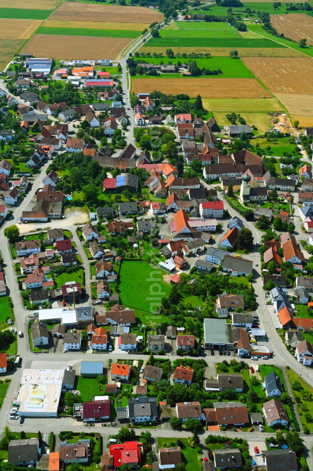 Aerial photograph Neenstetten - Urban area with outskirts and inner city area on the edge of agricultural fields and arable land in Neenstetten in the state Baden-Wuerttemberg, Germany