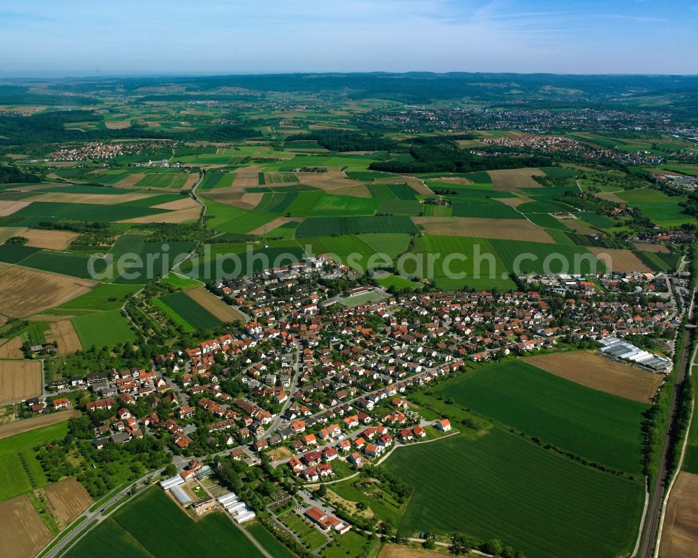 Nellmersbach from above - Urban area with outskirts and inner city area on the edge of agricultural fields and arable land in Nellmersbach in the state Baden-Wuerttemberg, Germany