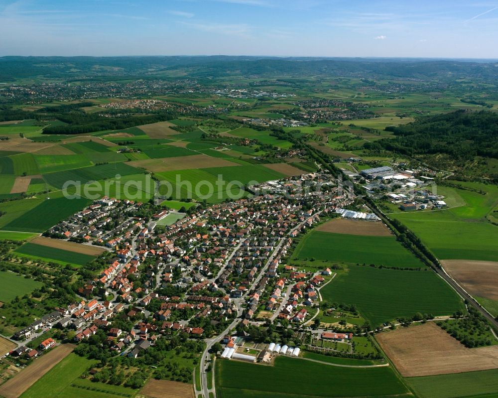 Nellmersbach from the bird's eye view: Urban area with outskirts and inner city area on the edge of agricultural fields and arable land in Nellmersbach in the state Baden-Wuerttemberg, Germany