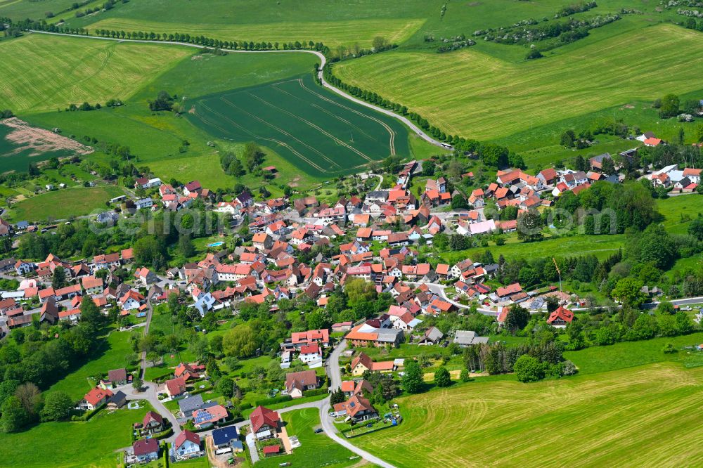 Aerial photograph Oberweid - Urban area with outskirts and inner city area on the edge of agricultural fields and arable land in Oberweid in the state Thuringia, Germany