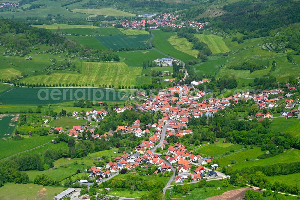 Aerial photograph Oberweid - Urban area with outskirts and inner city area on the edge of agricultural fields and arable land in Oberweid in the state Thuringia, Germany