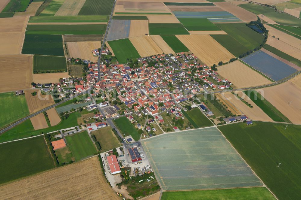 Aerial image Opferbaum - Urban area with outskirts and inner city area on the edge of agricultural fields and arable land in Opferbaum in the state Bavaria, Germany