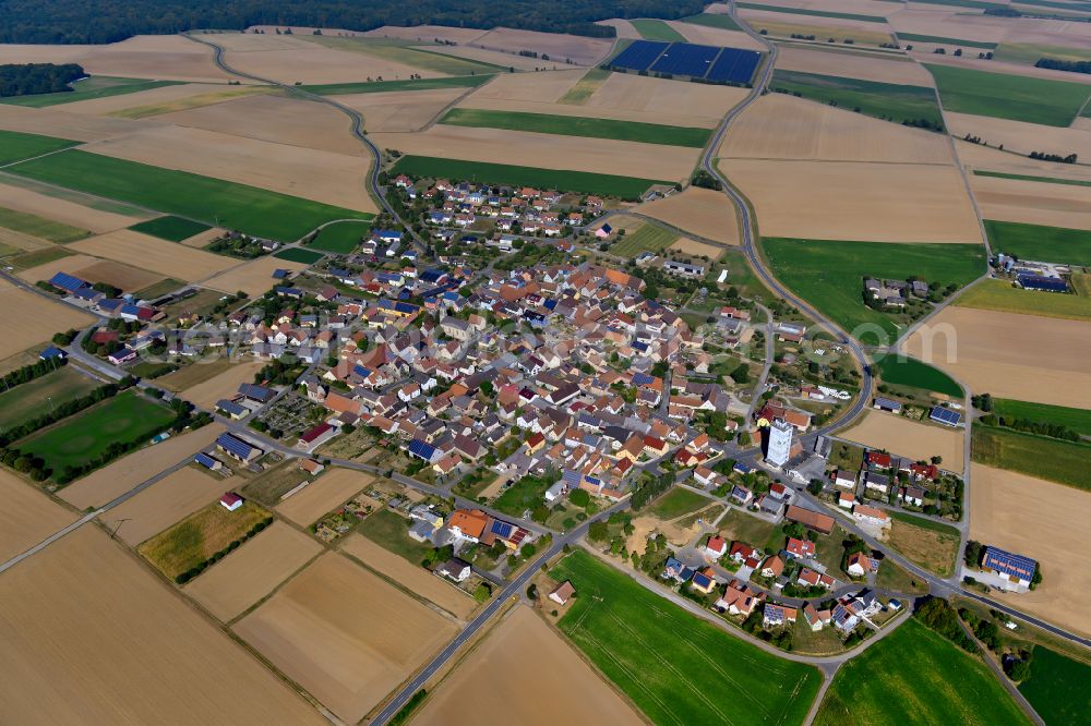 Aerial photograph Riedenheim - Urban area with outskirts and inner city area on the edge of agricultural fields and arable land in Riedenheim in the state Bavaria, Germany