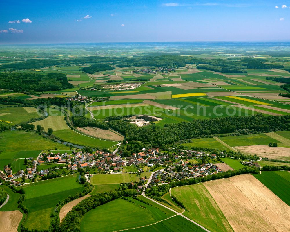 Riedlingen from the bird's eye view: Urban area with outskirts and inner city area on the edge of agricultural fields and arable land in Riedlingen in the state Baden-Wuerttemberg, Germany