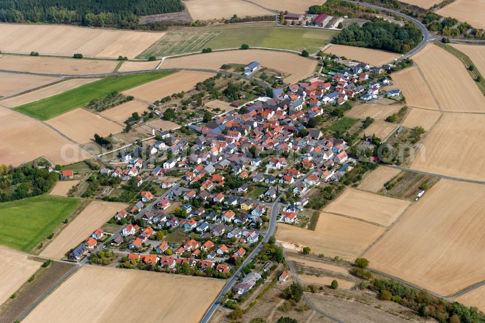 Rohrbach from the bird's eye view: Urban area with outskirts and inner city area on the edge of agricultural fields and arable land in Rohrbach in the state Bavaria, Germany