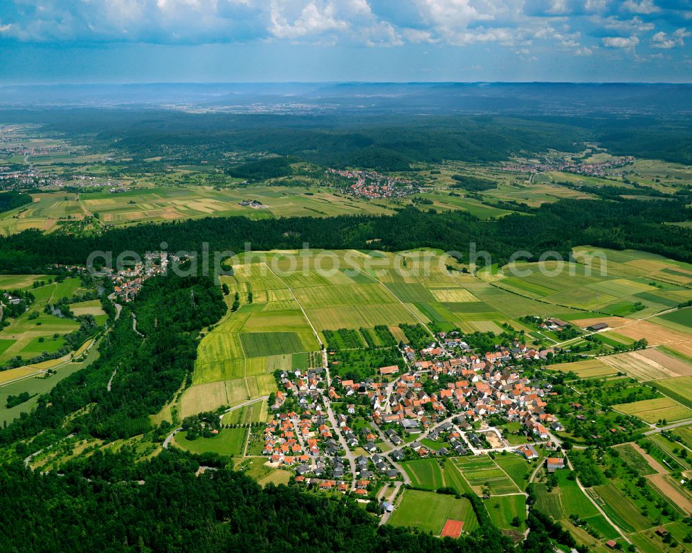 Rottenburg am Neckar from the bird's eye view: Urban area with outskirts and inner city area on the edge of agricultural fields and arable land in Rottenburg am Neckar in the state Baden-Wuerttemberg, Germany