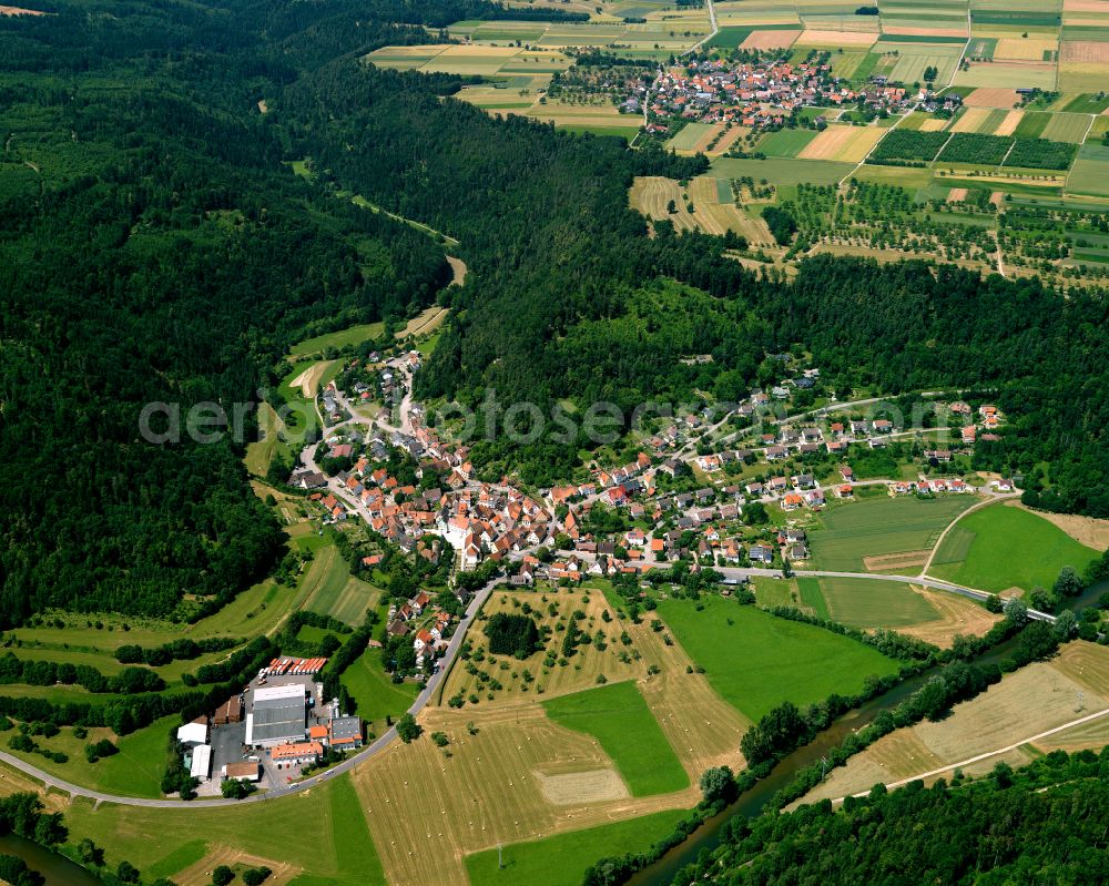 Aerial image Rottenburg am Neckar - Urban area with outskirts and inner city area on the edge of agricultural fields and arable land in Rottenburg am Neckar in the state Baden-Wuerttemberg, Germany