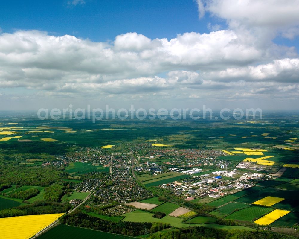 Schwarzenbek from above - Urban area with outskirts and inner city area on the edge of agricultural fields and arable land in Schwarzenbek in the state Schleswig-Holstein, Germany