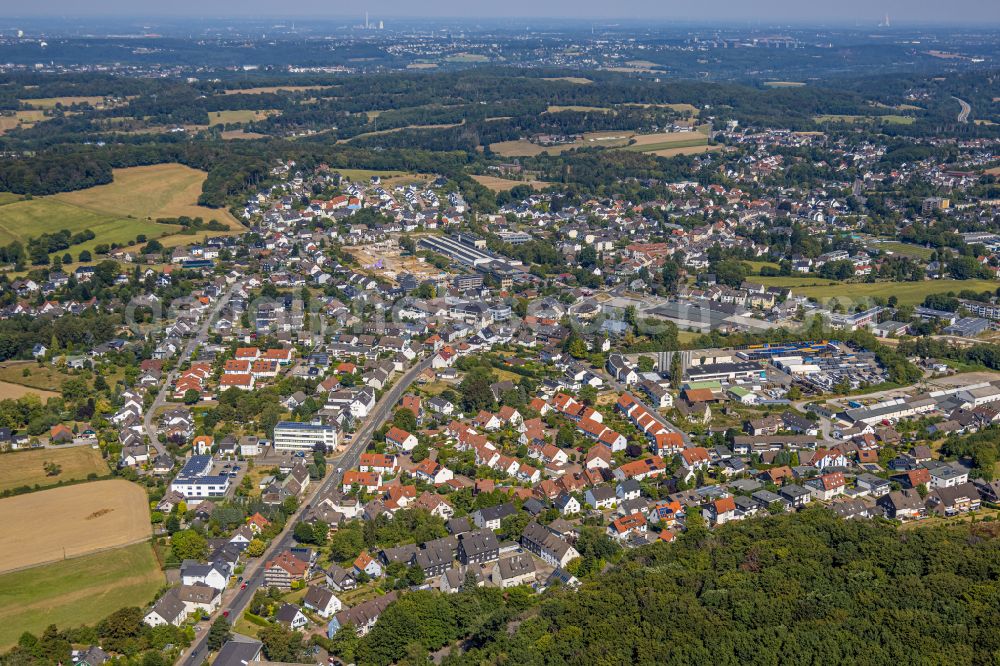 Aerial image Sprockhövel - Urban area with outskirts and inner city area on the edge of agricultural fields and arable land in Sprockhövel in the state North Rhine-Westphalia, Germany