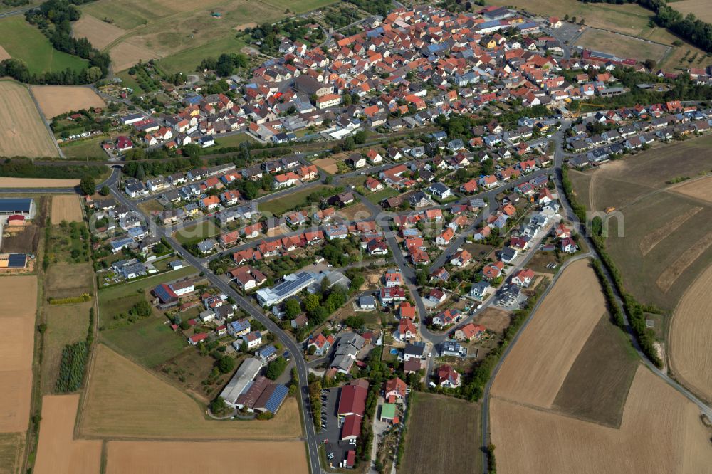 Stetten from above - Urban area with outskirts and inner city area on the edge of agricultural fields and arable land in Stetten in the state Bavaria, Germany