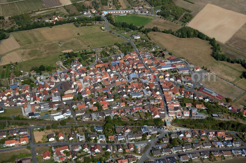 Stetten from the bird's eye view: Urban area with outskirts and inner city area on the edge of agricultural fields and arable land in Stetten in the state Bavaria, Germany