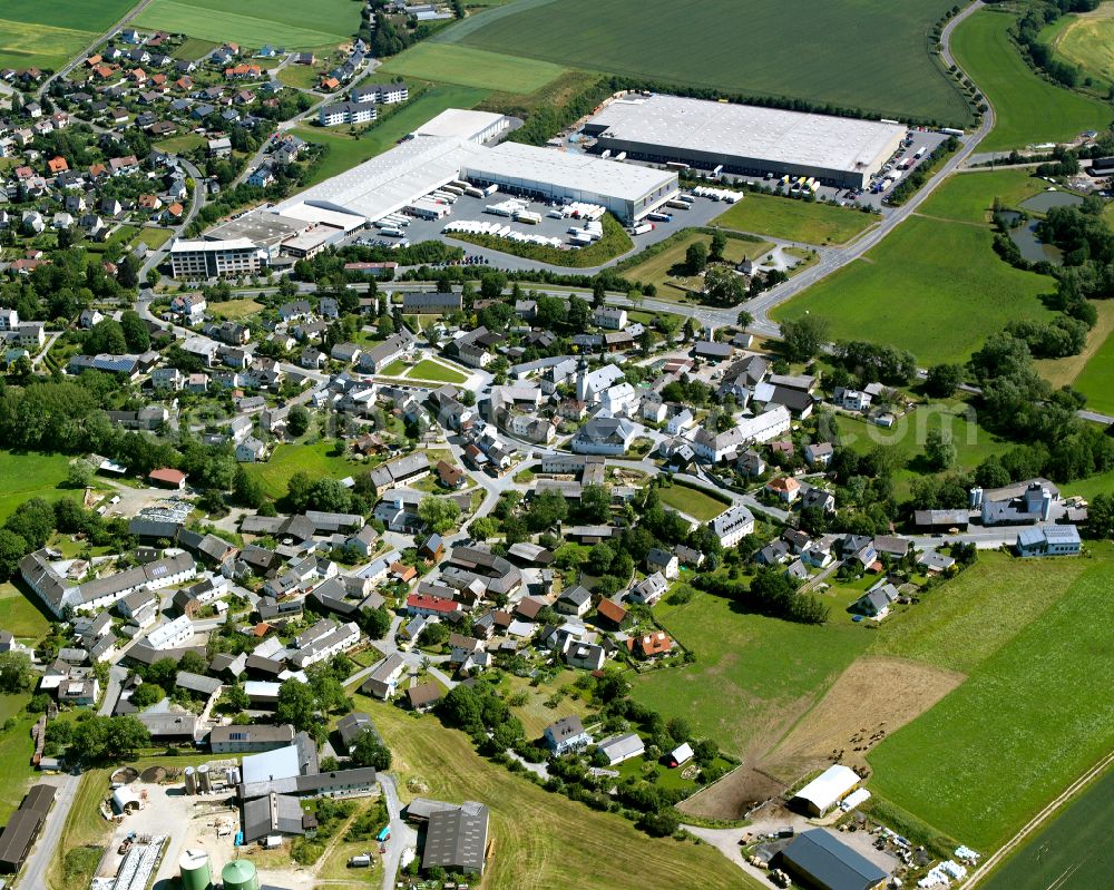 Töpen from above - Urban area with outskirts and inner city area on the edge of agricultural fields and arable land in Toepen in the state Bavaria, Germany