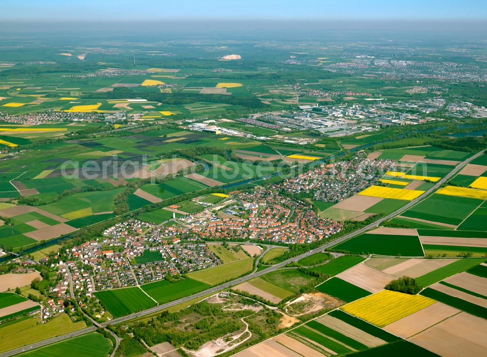 Aerial image Ulm - Urban area with outskirts and inner city area on the edge of agricultural fields and arable land in Ulm in the state Baden-Wuerttemberg, Germany