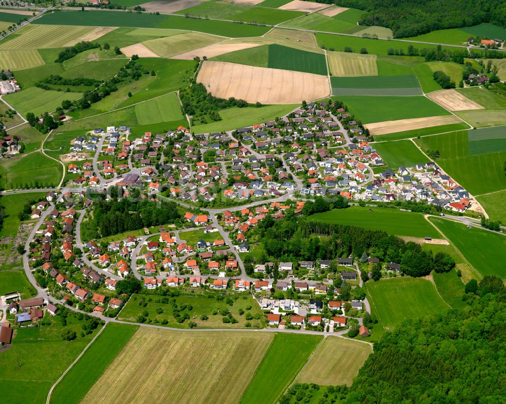 Aerial photograph Ummendorf - Urban area with outskirts and inner city area on the edge of agricultural fields and arable land in Ummendorf in the state Baden-Wuerttemberg, Germany