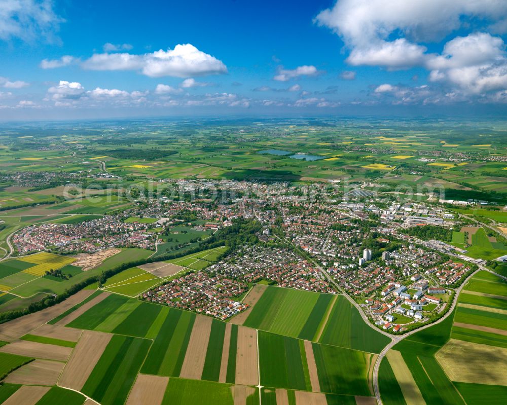 Untersulmetingen from above - Urban area with outskirts and inner city area on the edge of agricultural fields and arable land in Untersulmetingen in the state Baden-Wuerttemberg, Germany