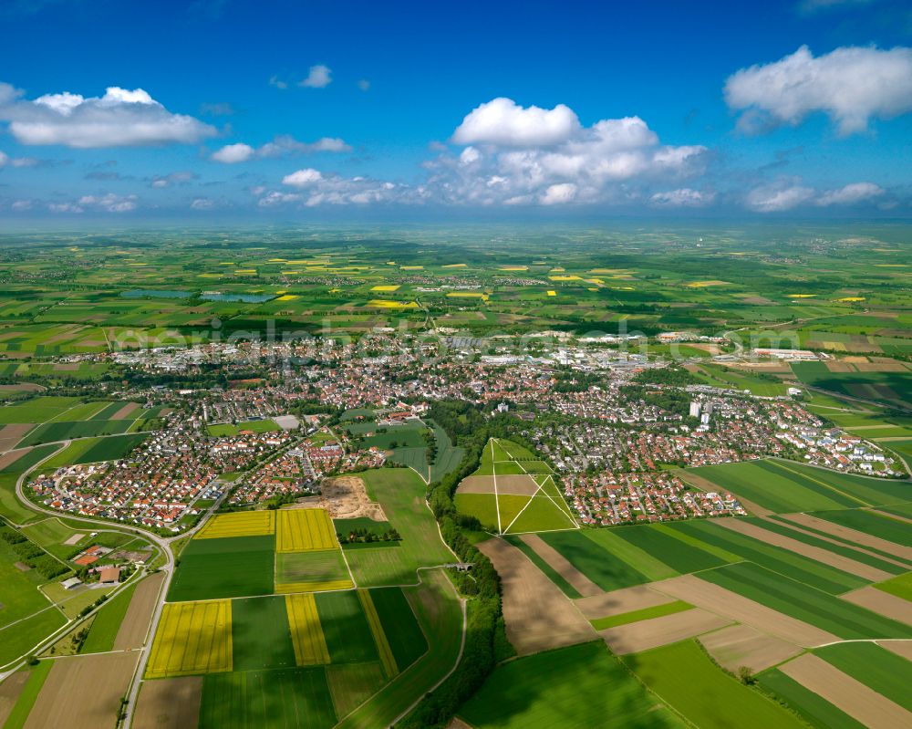 Untersulmetingen from the bird's eye view: Urban area with outskirts and inner city area on the edge of agricultural fields and arable land in Untersulmetingen in the state Baden-Wuerttemberg, Germany