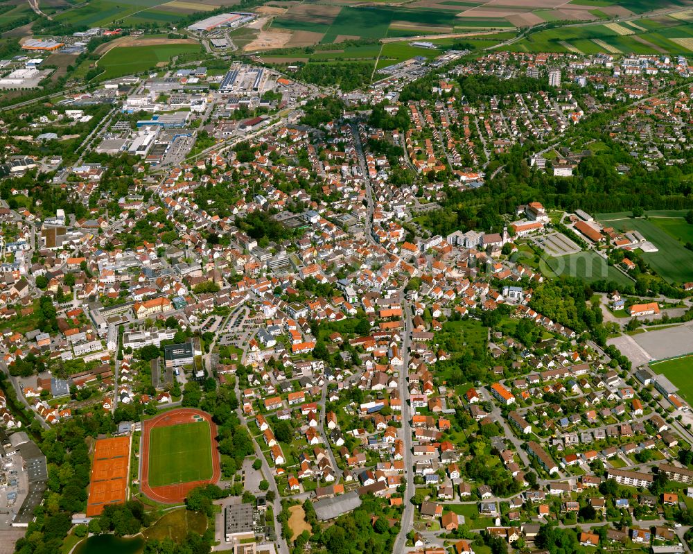 Aerial image Untersulmetingen - Urban area with outskirts and inner city area on the edge of agricultural fields and arable land in Untersulmetingen in the state Baden-Wuerttemberg, Germany