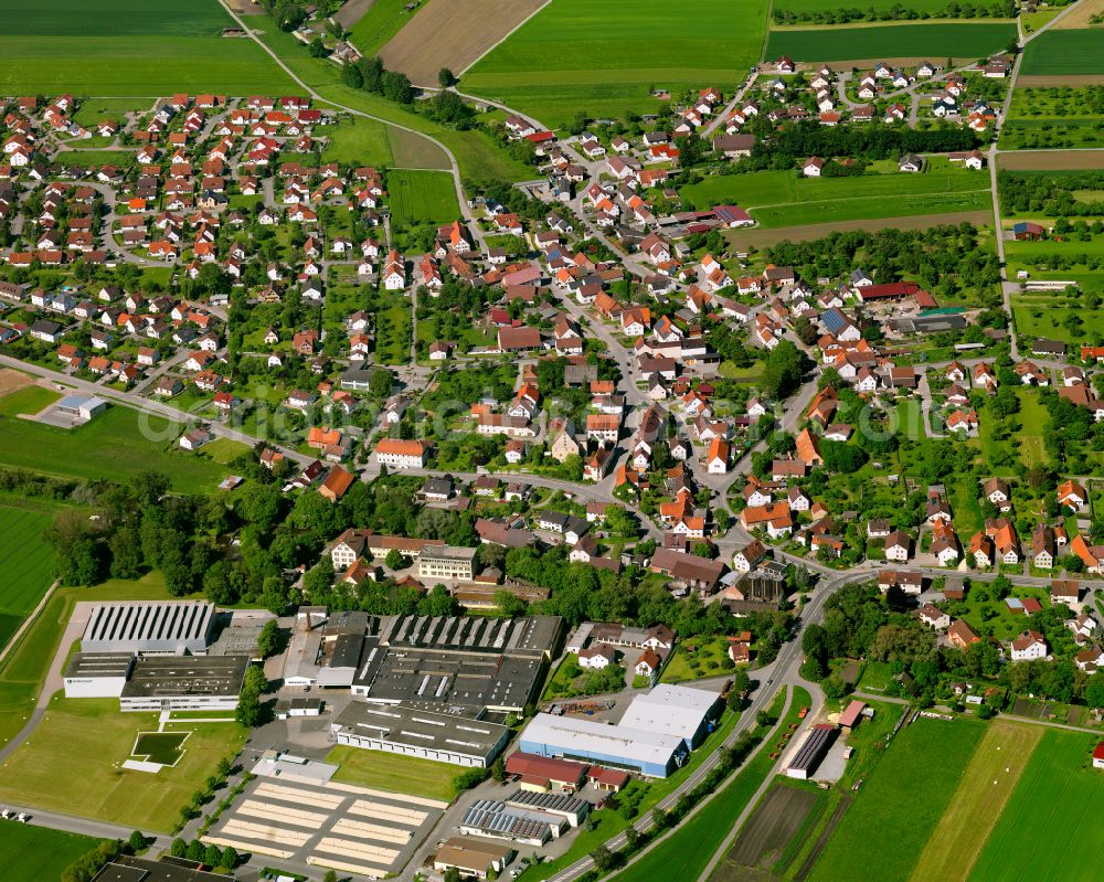 Untersulmetingen from above - Urban area with outskirts and inner city area on the edge of agricultural fields and arable land in Untersulmetingen in the state Baden-Wuerttemberg, Germany