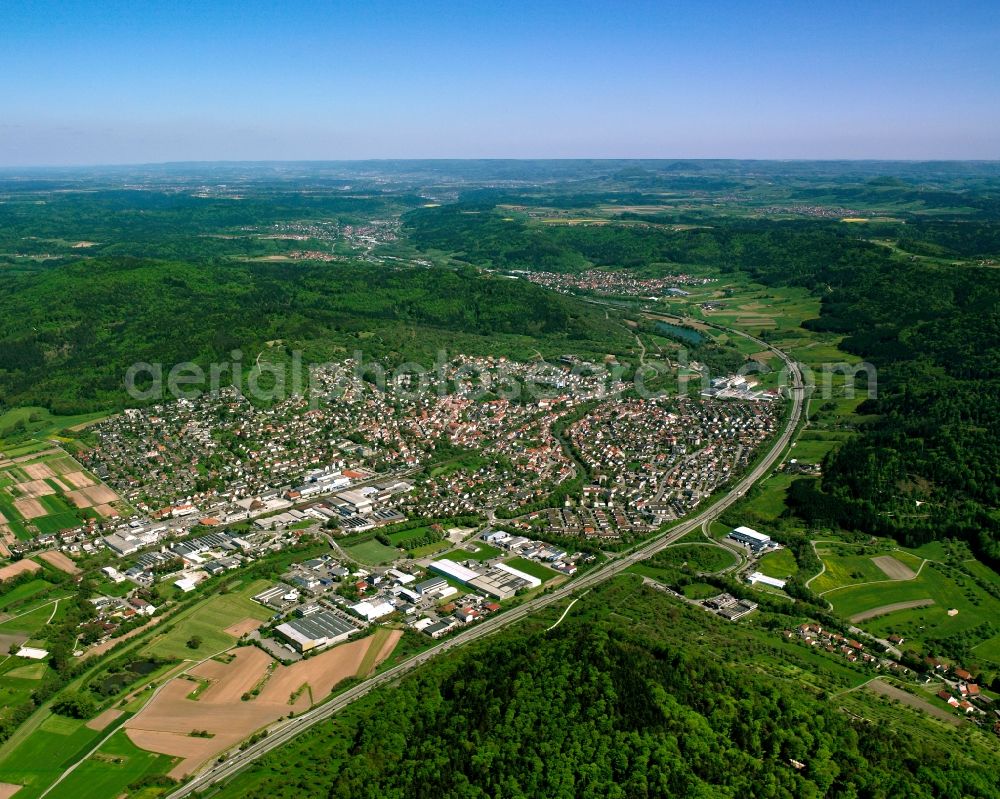 Aerial image Walkersbach - Urban area with outskirts and inner city area on the edge of agricultural fields and arable land in Walkersbach in the state Baden-Wuerttemberg, Germany